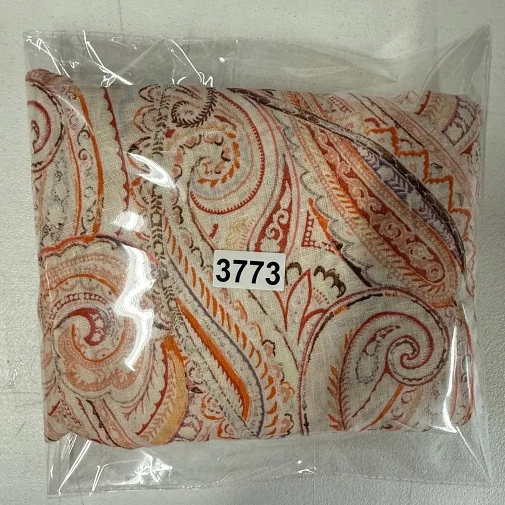 Rachel Zoe Womens Orange Paisley 100% Linen Shirt L European 70s style earthy - Picture 8 of 8